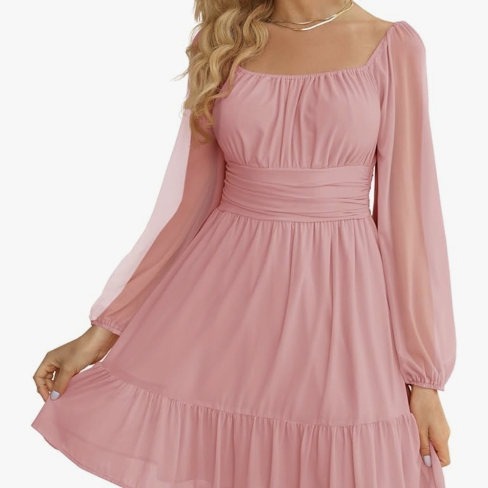 Chic Long Sleeve Pink Dress